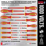 18-piece insulated electrician tool set with 1000V VDE screwdrivers, insulated pliers, voltage tester and storage case