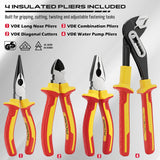 18-piece insulated electrician tool set with 1000V VDE screwdrivers, insulated pliers, voltage tester and storage case