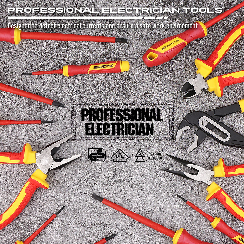 18-piece insulated electrician tool set with 1000V VDE screwdrivers, insulated pliers, voltage tester and storage case