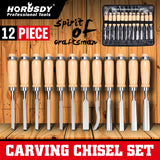HORUSDY 12-Piece Wood Carving Chisel Set, 8-Inch Carbon Steel Woodworking Tools with Hardwood Handles & Carrying Case