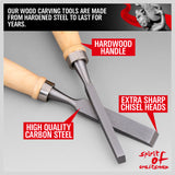 HORUSDY 12-Piece Wood Carving Chisel Set, 8-Inch Carbon Steel Woodworking Tools with Hardwood Handles & Carrying Case