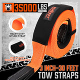 35,000 lbs heavy duty tow strap recovery kit with 3 inch x 30 ft nylon recovery strap, 2 D-ring shackles and storage bag
