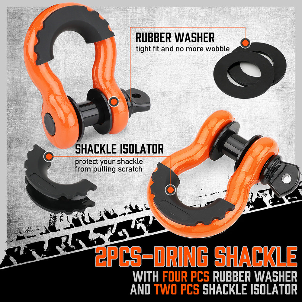 35,000 lbs heavy duty tow strap recovery kit with 3 inch x 30 ft nylon recovery strap, 2 D-ring shackles and storage bag