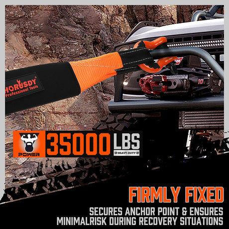 35,000 lbs heavy duty tow strap recovery kit with 3 inch x 30 ft nylon recovery strap, 2 D-ring shackles and storage bag