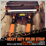 35,000 lbs heavy duty tow strap recovery kit with 3 inch x 30 ft nylon recovery strap, 2 D-ring shackles and storage bag