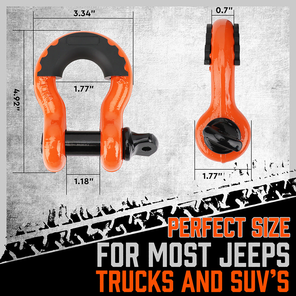 35,000 lbs heavy duty tow strap recovery kit with 3 inch x 30 ft nylon recovery strap, 2 D-ring shackles and storage bag