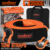 35,000 lbs heavy duty tow strap recovery kit with 3 inch x 30 ft nylon recovery strap, 2 D-ring shackles and storage bag