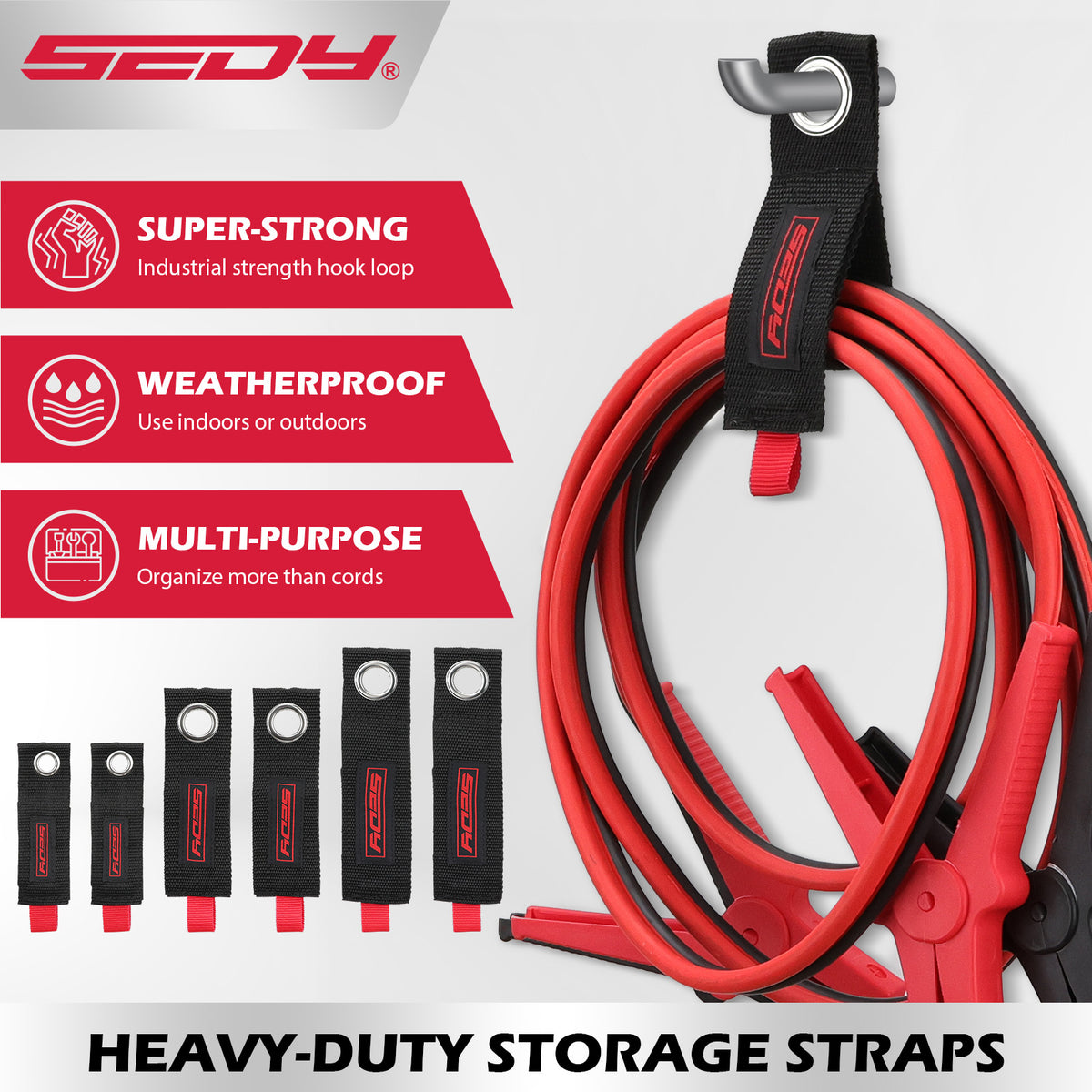6 Pack Heavy Duty Hook and Loop Storage Straps with Metal Grommets for Extension Cords, Hoses, Tools and Garage Organization