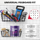 5-pack black metal wire pegboard basket set with five graduated sizes for garage, workshop, craft room, kitchen, and office storage