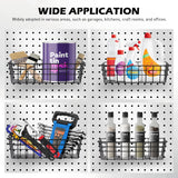 5-pack black metal wire pegboard basket set with five graduated sizes for garage, workshop, craft room, kitchen, and office storage