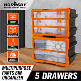 HORUSDY 5-Drawer Multipurpose Parts Bin Organizer - Modular, Stackable, Wall-Mountable with Removable Dividers | 33lb Capacity