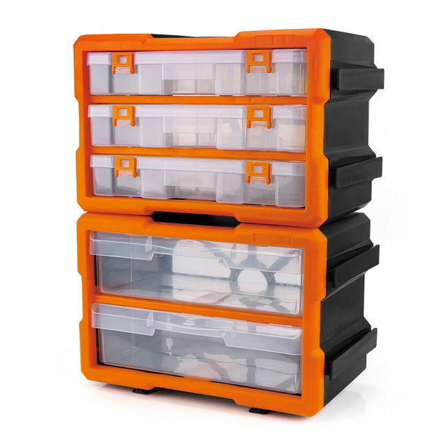 5-Drawer Multipurpose Parts Bin Organizer with Modular Design and Wall-Mountable Feature