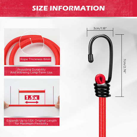 24-piece heavy duty bungee cord set with multi-length elastic straps and coated steel hooks for camping, transport and storage
