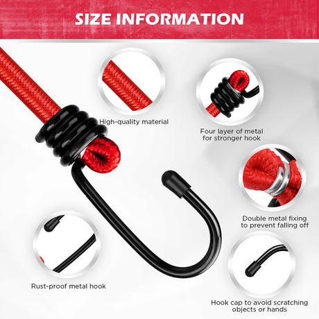 24-piece heavy duty bungee cord set with multi-length elastic straps and coated steel hooks for camping, transport and storage