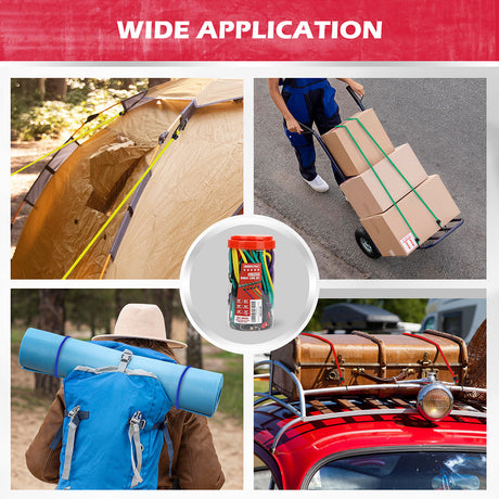 24-piece heavy duty bungee cord set with multi-length elastic straps and coated steel hooks for camping, transport and storage