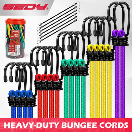 24-piece heavy duty bungee cord set with multi-length elastic straps and coated steel hooks for camping, transport and storage