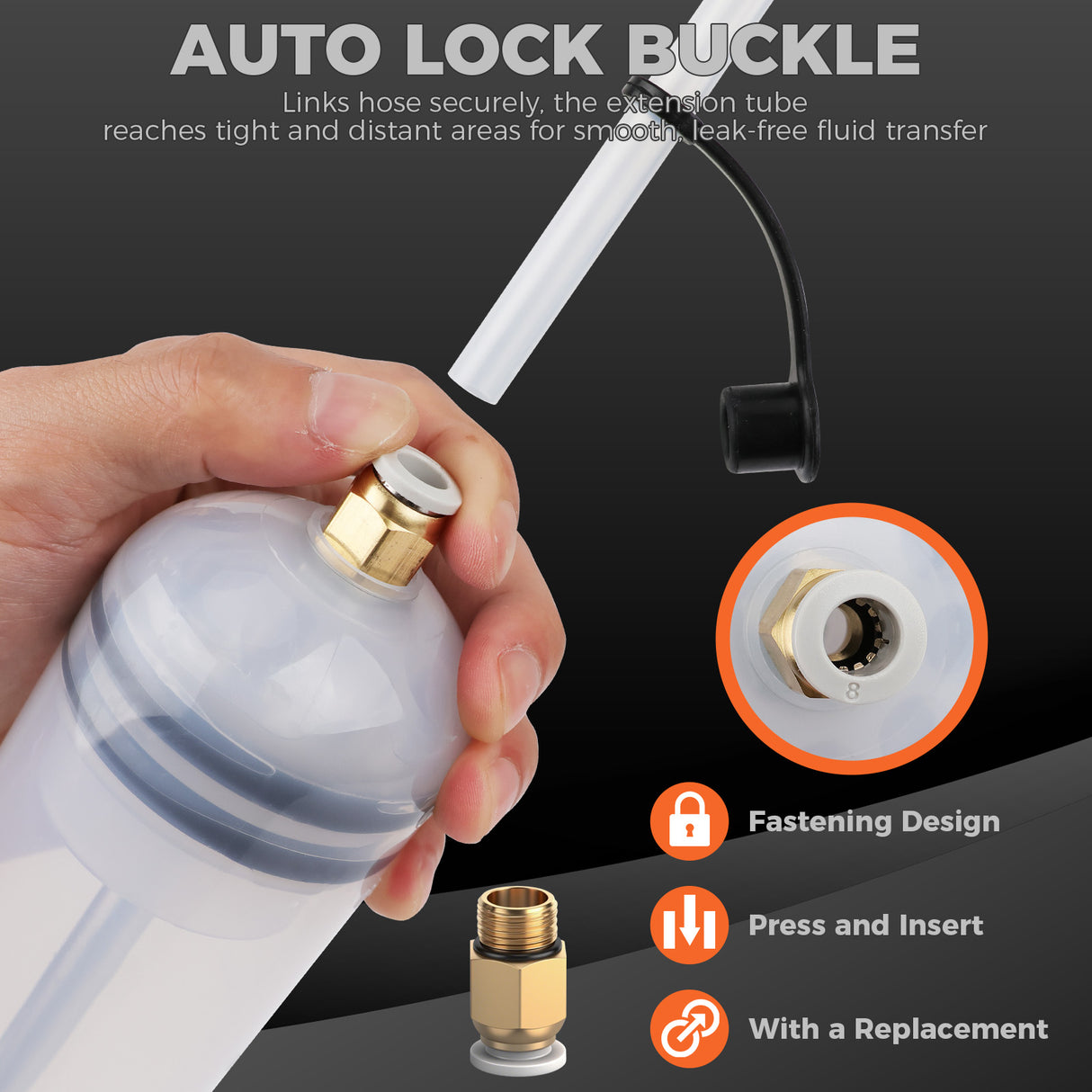 200cc fluid extractor pump with hose kit for transferring engine oil, coolant and brake fluid in automotive maintenance