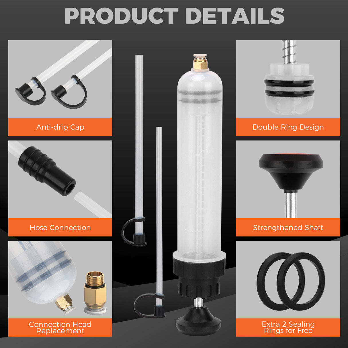 200cc fluid extractor pump with hose kit for transferring engine oil, coolant and brake fluid in automotive maintenance
