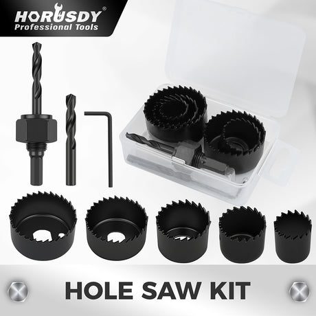 HORUSDY 8PCS Hole Saw Kit with Mandrel, Drill Bits, Hex Key and Storage Case for Wood, PVC and Plasterboard