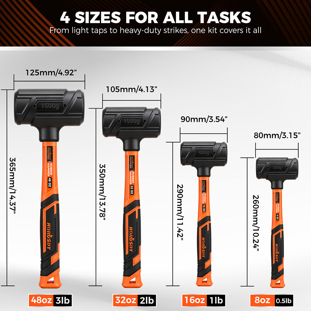 dead blow hammer set with steel shot core and fiberglass handle for controlled, zero-rebound striking