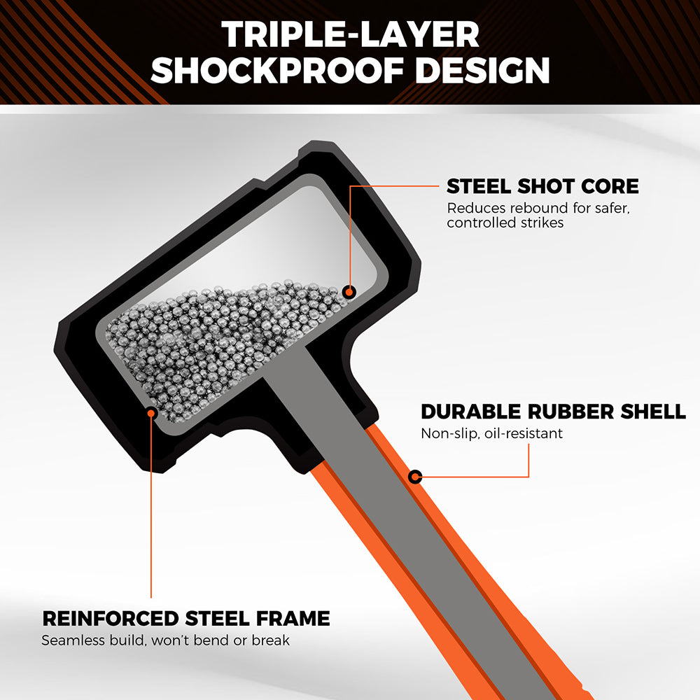 dead blow hammer set with steel shot core and fiberglass handle for controlled, zero-rebound striking