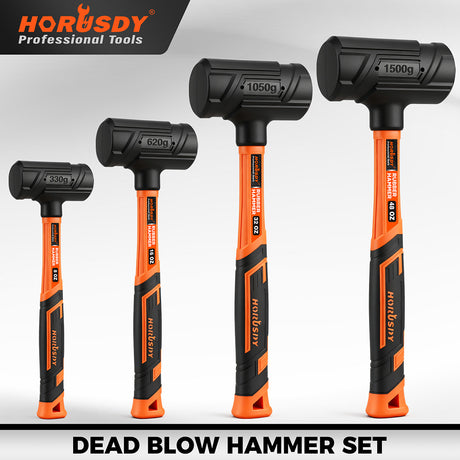 dead blow hammer set with steel shot core and fiberglass handle for controlled, zero-rebound striking