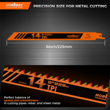 6-piece 9-inch 14TPI bi-metal reciprocating saw blades for cutting metal pipe, rebar, sheet metal and steel plates