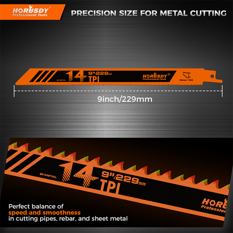 6-piece 9-inch 14TPI bi-metal reciprocating saw blades for cutting metal pipe, rebar, sheet metal and steel plates
