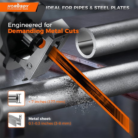 6-piece 9-inch 14TPI bi-metal reciprocating saw blades for cutting metal pipe, rebar, sheet metal and steel plates