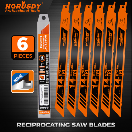 6-piece 9-inch 14TPI bi-metal reciprocating saw blades for cutting metal pipe, rebar, sheet metal and steel plates
