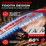 3-pack 12 inch 6 TPI curved pruning reciprocating saw blades for tree trimming, branches, green wood and wood cutting