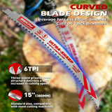 3-pack 15 inch 6 TPI curved pruning reciprocating saw blades for tree trimming, branches, green wood and wood cutting