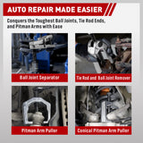 Complete 5Pc Front End Service Tool Kit displayed in a blue case, suitable for automotive ball joint and tie rod maintenance
