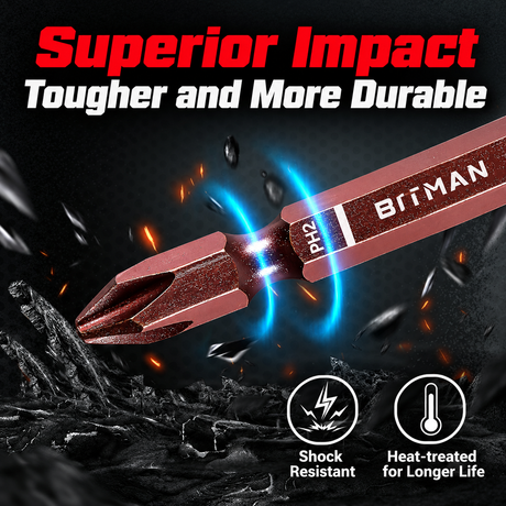 PH2 double-ended impact screwdriver bit set with S2 steel magnetic power bits, torsion zone design, available in 65mm, 90mm and 150mm lengths for impact drivers and drills
