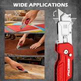 2-in-1 folding utility knife and scraper with SK5 blades, 3-angle locking, built-in blade storage and belt clip