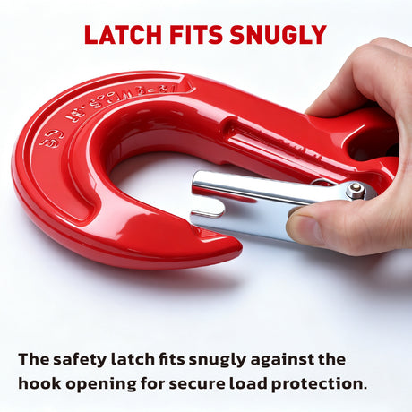 heavy-duty clevis slip hook with safety latch, cotter pin and red powder-coated finish for lifting, towing, recovery and rigging applications