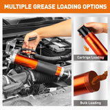18-piece pistol grip grease gun kit with 8000 PSI pressure, flexible hose, lock coupler and multiple grease fittings