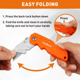 4Pc Folding Utility Knife Set | Quick-Change Box Cutter with 10 Extra Blades | Includes Storage Bag
