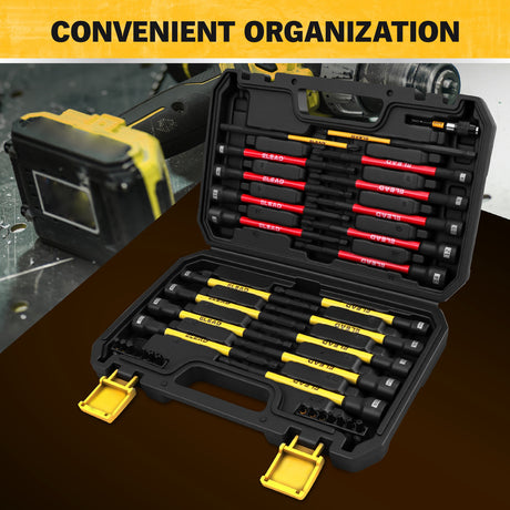 35 piece magnetic nut driver set metric and SAE 1/4 inch hex shank impact compatible with storage case