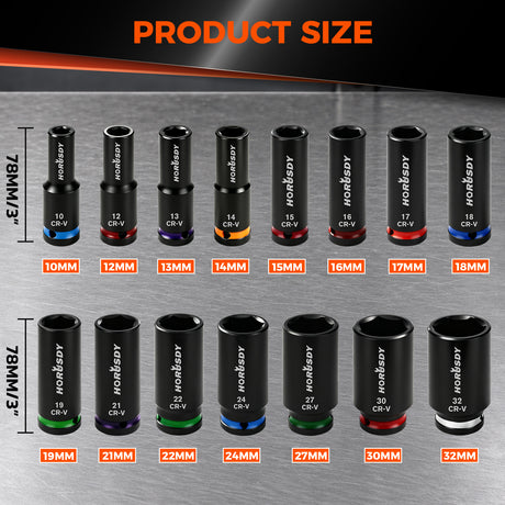 35-piece 1/2-inch drive metric impact socket set with 8-32mm CR-V 6-point deep and shallow sockets and carry case