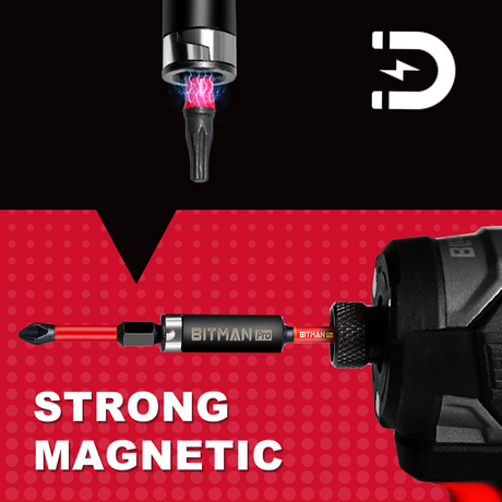 1/4 inch impact magnetic bit holder with quick change hex shank, double locking mechanism, strong magnetic tip and torsion zone, available in 2.5 inch, 3 inch and 6 inch lengths for impact drivers and power drills.
