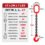 Grade 80 chain sling 1T-5T heavy duty lifting chain with master link and safety hooks, available in 1, 2 and 4 leg configurations for rigging and hoisting
