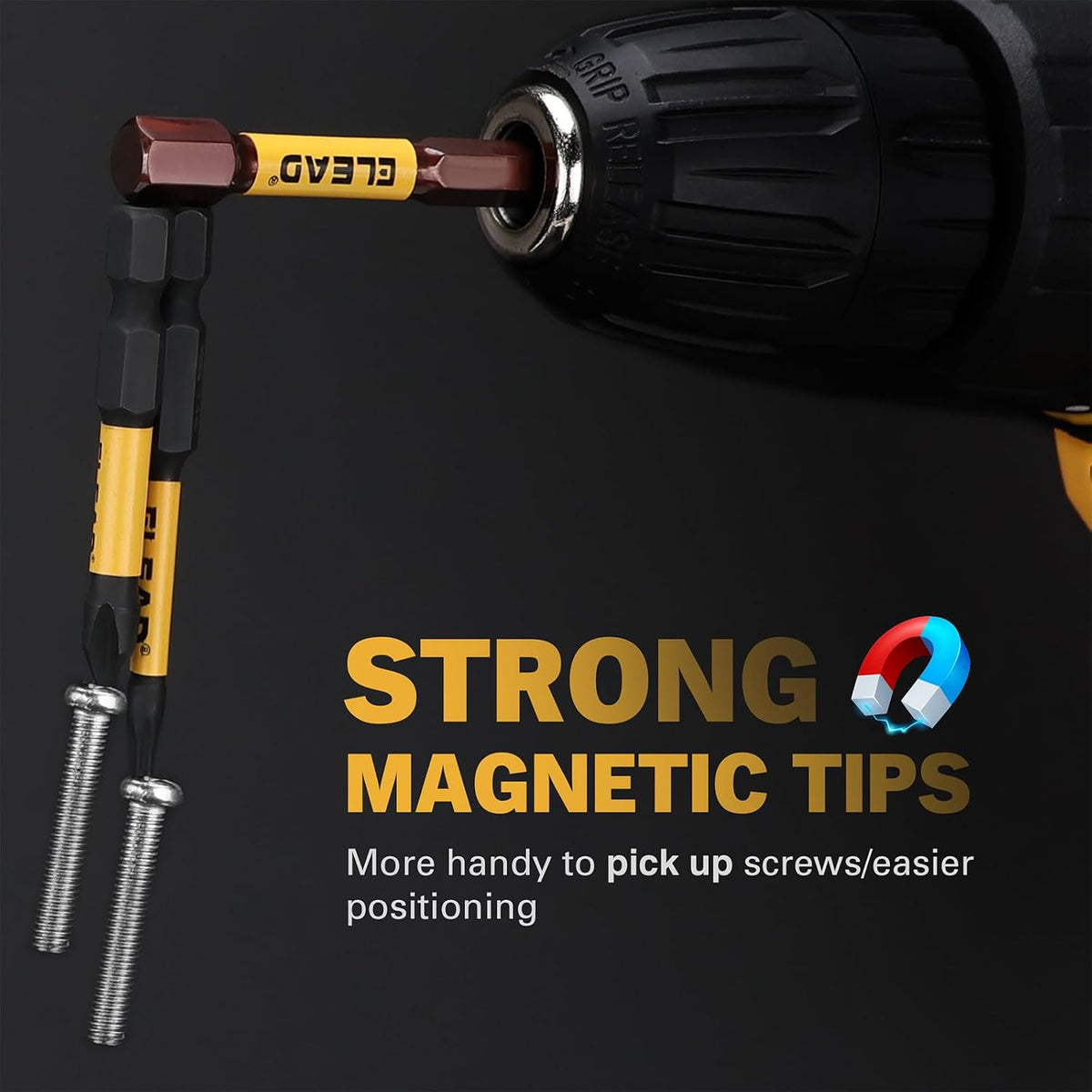 38-piece magnetic screwdriver bit set with S2 steel Torx, SAE and metric hex, Phillips bits, bit holders and magnetic organizer rail