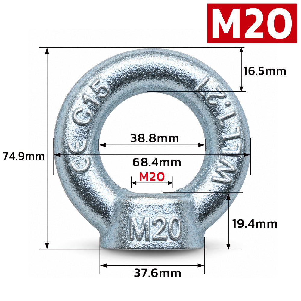 Metric lifting eye nut M8-M24 threaded rigging eye bolt nut for lifting, hoisting, machinery and industrial applications