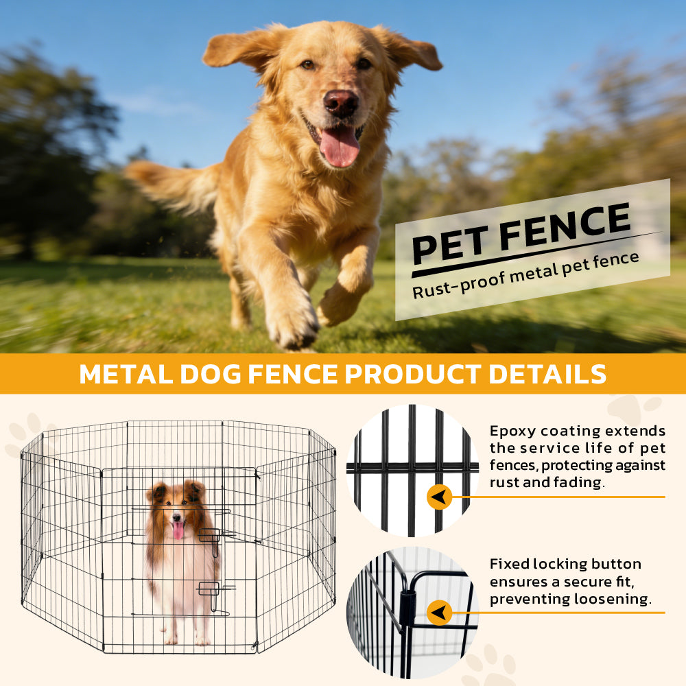 8 panel metal dog playpen 30 inch foldable pet exercise pen heavy duty puppy fence indoor outdoor with door double latch black