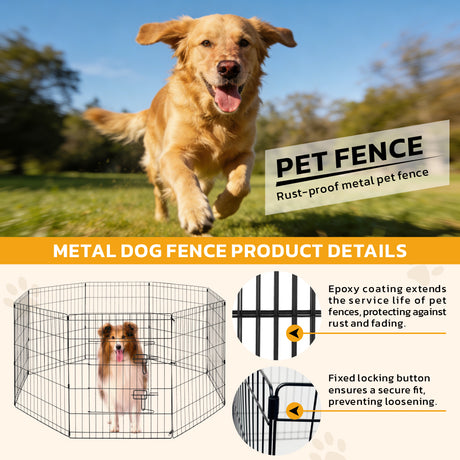 8 panel metal dog playpen 30 inch foldable pet exercise pen heavy duty puppy fence indoor outdoor with door double latch black