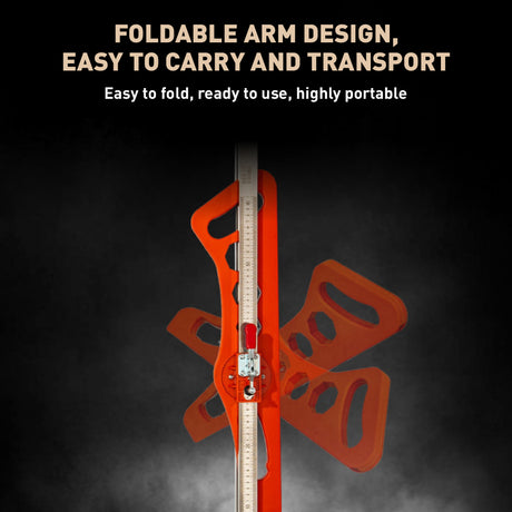 Orange 23-pulley drywall cutter tool with laser scale ruler, foldable arm, adjustable positioner and aluminum alloy cutter holder for cutting gypsum board and plasterboard