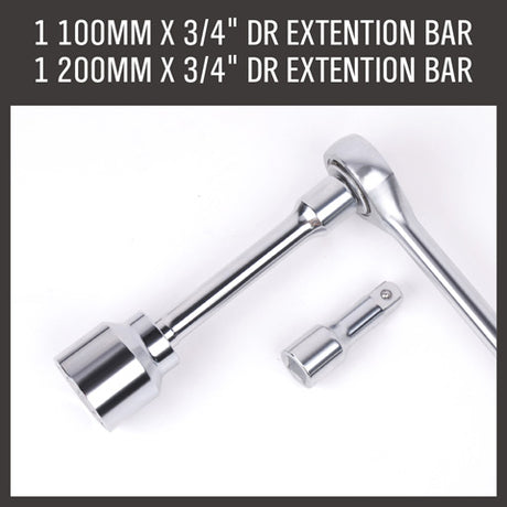 21-Piece 3/4 Inch Drive SAE Socket Wrench Set with 16 Chrome Vanadium Steel Sockets, Ratchet, Sliding T-Bar, Extension Bars and Metal Carry Case