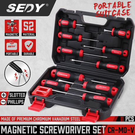 11-piece magnetic screwdriver set with storage rack, Phillips and flathead screwdrivers for home and garage use