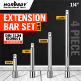 4-Piece 1/4 Inch Drive Socket Extension Bar Set, Chrome Vanadium Steel Ratchet Extensions in 50mm, 75mm, 100mm and 150mm with Spring Ball Detent